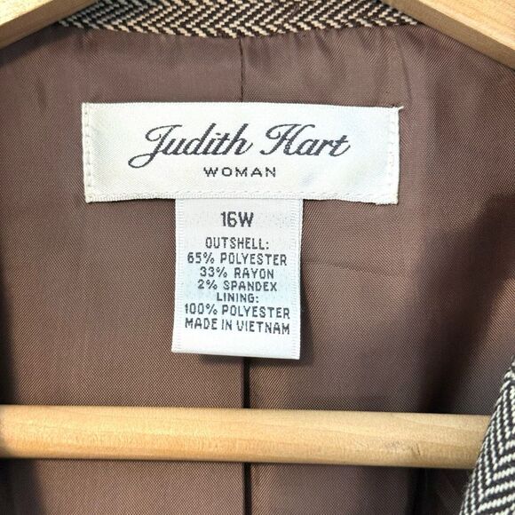Vintage Judith Hart Brown Herringbone Blazer Size 16W - Picture 5 of 9